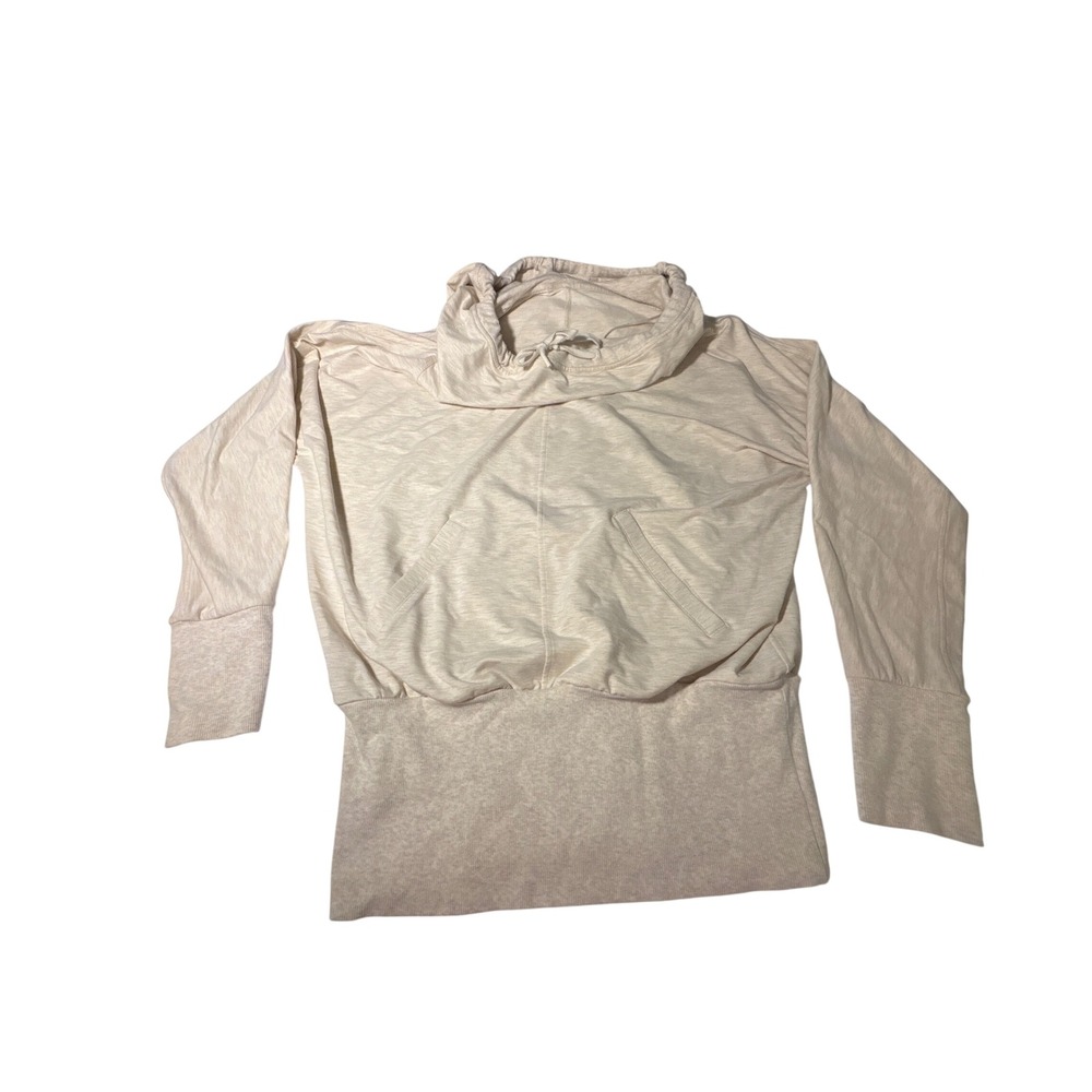 Lululemon Cowl Neck Pullover Sweatshirt Heathered Cream Thumbholes Womens